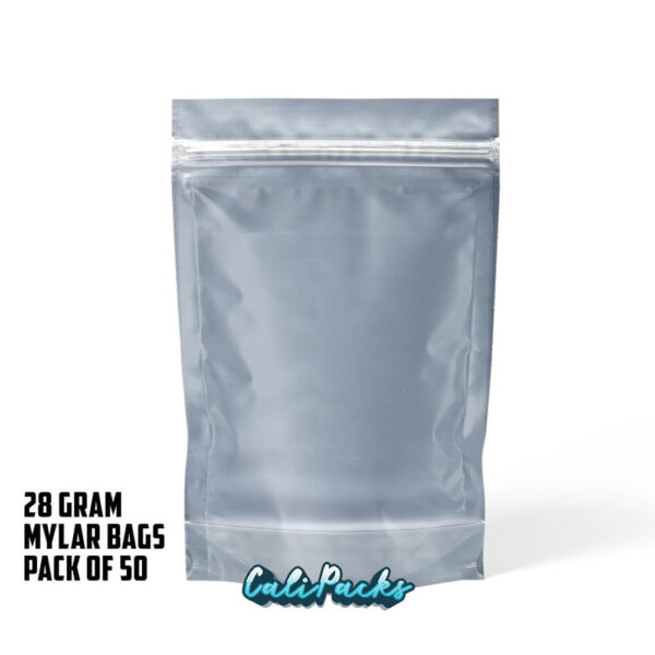 28g Blank Mylar Bags Gold with Clear Front – Pack of 50 - Image 2