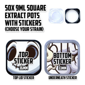 50 x 9ml Square Extract Pots – Choose your Strain - High Quality Mylar Bag