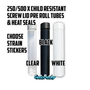 250/500x Child-Resistant Screw Top Pre Roll Tubes – Choose your Colour/Strain - High Quality Mylar Bag