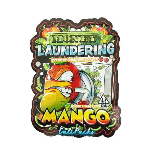 Cannatique Money Laundering Mango 3.5g Mylar Bag Die-Cut Mylar Bag