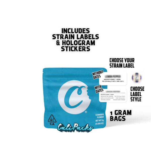 Cookies Blue C 1g bag with Strain Labels and Holograms - High Quality Mylar Bag