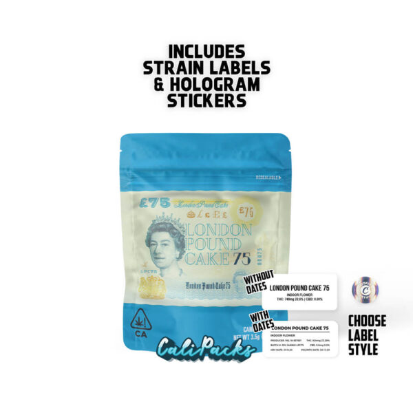 Cookies London Pound Cake 75 3.5g Mylar Bag bag with Hologram and Strain Labels