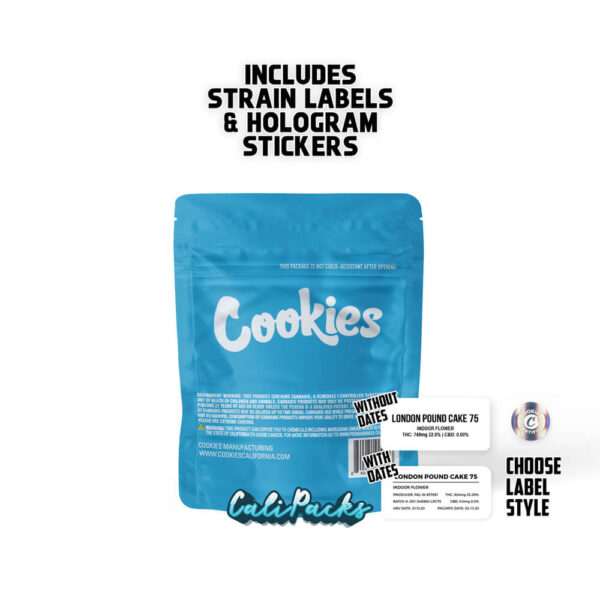 Cookies London Pound Cake 75 3.5g Mylar Bag bag with Hologram and Strain Labels - Image 2