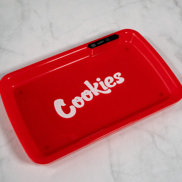 Cookies Red LED Glow Tray with Grinder - High Quality Mylar Bag