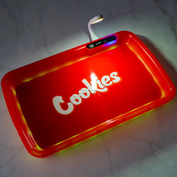 Cookies Red LED Glow Tray with Grinder - High Quality Mylar Bag - Image 11