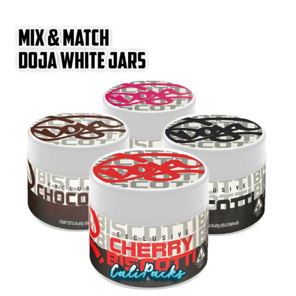 Mix & Match Doja White 3.5g Mylar Bag Glass Screw Top Jars