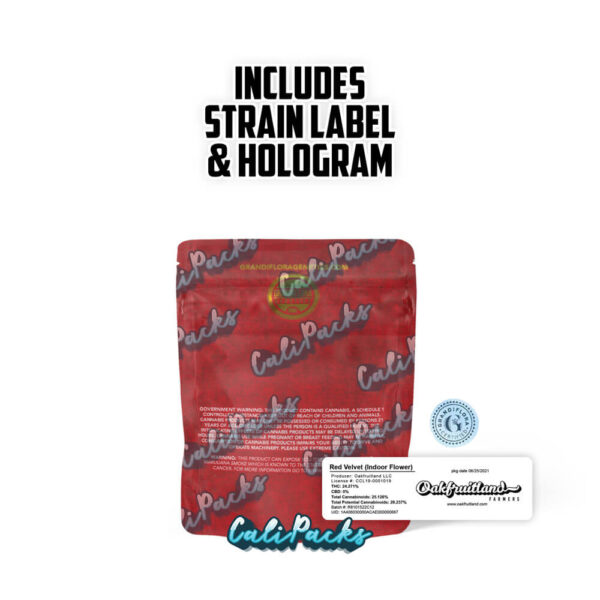 Grandiflora Red Velvet 3.5g Mylar Bag Mylar Bags with Holograms & Strain Labels - Image 2