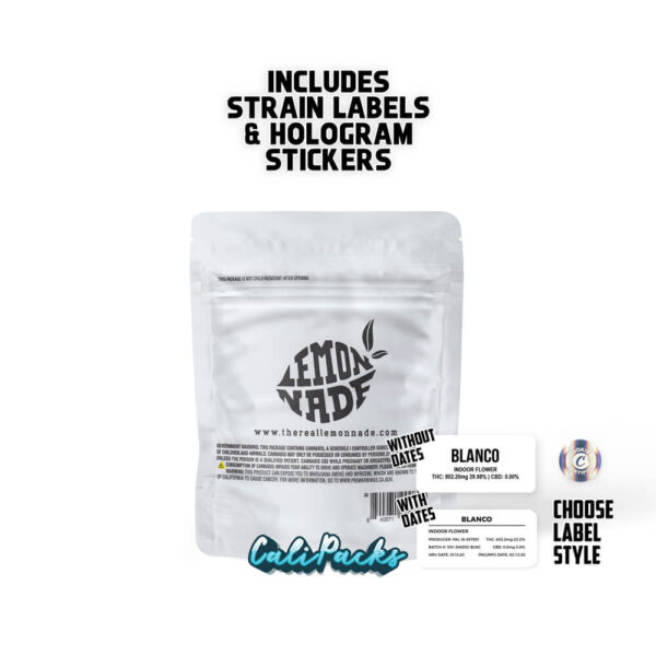 Lemonnade Blanco 3.5g Mylar Bag Mylar Bags with Strain Labels & Hologram Stickers - Image 2