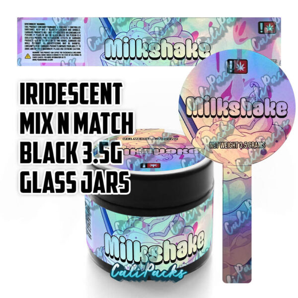 Iridescent Black/White/Clear 3.5g Mylar Bag Glass Screw Top Jars (Choose your Strain) - Image 7