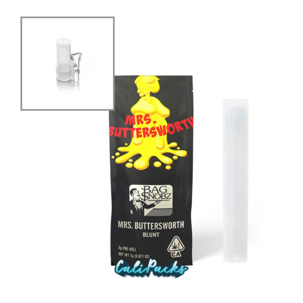 Bag Snobz Mrs. Buttersworth 2g Blunt Pre Roll Pouch with Tube & Glass Tip - High Quality Mylar Bag