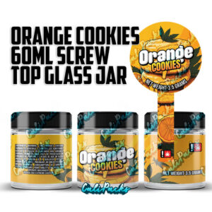 Orange Cookies (2024 Design) 60ml – 3.5g Mylar Bag Glass Screw Top Jars