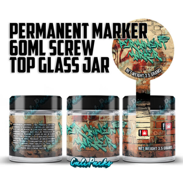 Permanent Marker (2024 Design) 60ml – 3.5g Mylar Bag Glass Screw Top Jars