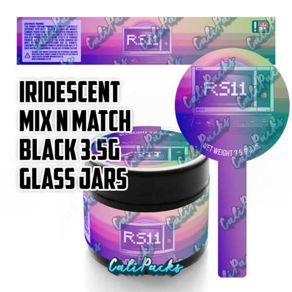 Iridescent Black/White/Clear 3.5g Mylar Bag Glass Screw Top Jars (Choose your Strain) - Image 13