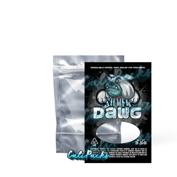 Silver Dawg Strain Label Bag (Sticker pre-applied) - High Quality Mylar Bag - Image 2