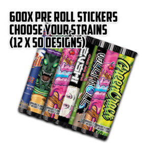 600x Pre Roll Stickers (Choose your Strain) - High Quality Mylar Bag