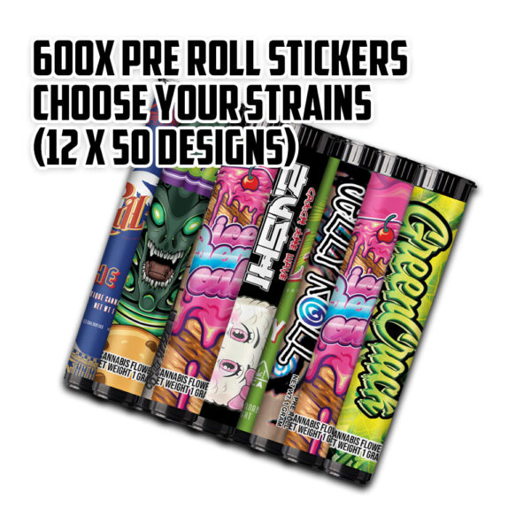 600x Pre Roll Stickers (Choose your Strain) - High Quality Mylar Bag